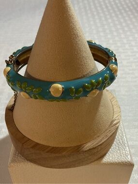 Kate Spade Turquoise Enamel Lemon Lime Leaf Hinged Bangle Bracelet